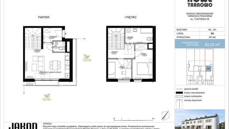 Rzut - Mieszkanie na sprzedaż 3 pokoje o powierzchni 62,23 m² - numer 6G w Nowe Tarnowo zabudowa szeregowa