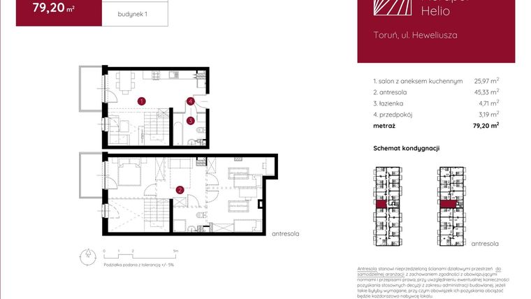 Rzut - Mieszkanie na sprzedaż 1 pokój o powierzchni 79,2 m² - numer 1.A.2.09 w Murapol Helio bud. 1 i 4