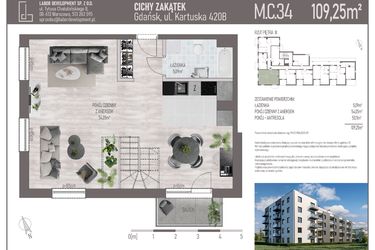 Rzut - Mieszkanie na sprzedaż 4 pokoje o powierzchni 109,25 m² - numer M.C.34 w Cichy Zakątek