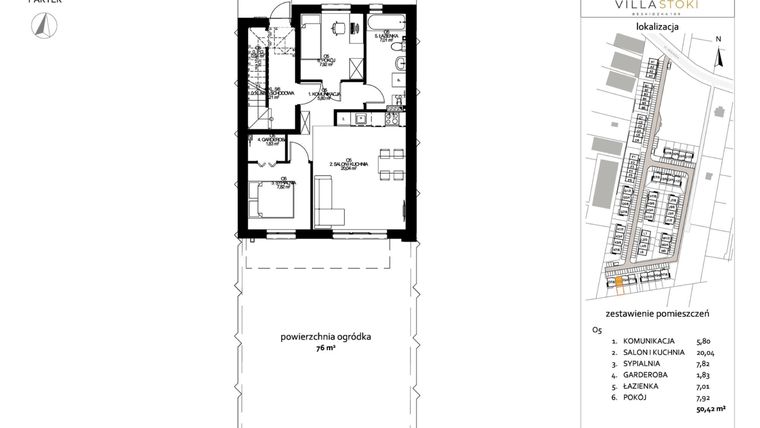 Rzut - Mieszkanie na sprzedaż 3 pokoje o powierzchni 50,42 m² - numer O5 w Villa Stoki (mieszkania)