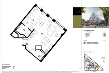 Rzut - Mieszkanie na sprzedaż 1 pokój o powierzchni 57,37 m² - numer 113 w Y3 Signature Hotel