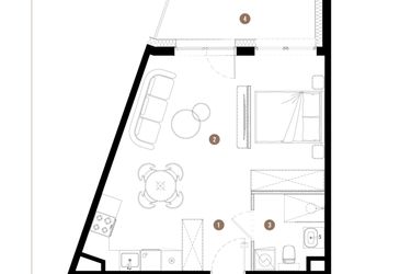 Rzut - Mieszkanie na sprzedaż 1 pokój o powierzchni 36,56 m² - numer C2.04.14 w Apartamenty Reytana