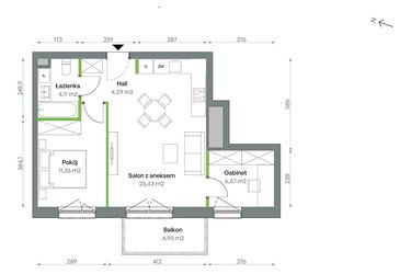 Rzut - Mieszkanie na sprzedaż 2 pokoje o powierzchni 49,66 m² - numer 1/A/2/79 w Oliwska Vita