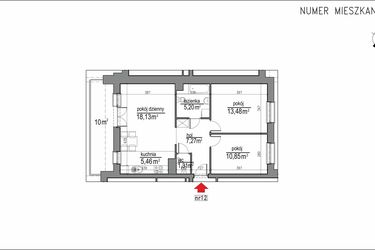 Rzut - Mieszkanie na sprzedaż 3 pokoje o powierzchni 61,7 m² - numer 1m.12 w Osiedle Rytm