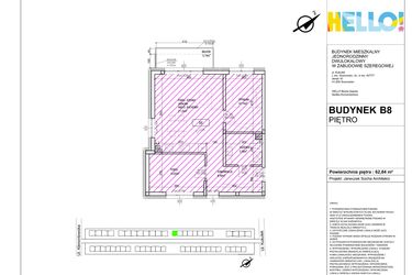 Rzut - Mieszkanie na sprzedaż 3 pokoje o powierzchni 62,84 m² - numer B8.2 w HELLO! KUKUŁKI bud. B