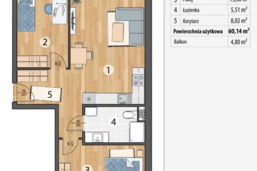 Rzut - Mieszkanie na sprzedaż 3 pokoje o powierzchni 60,14 m² - numer G6-07 w Osada Sportowa Smolec
