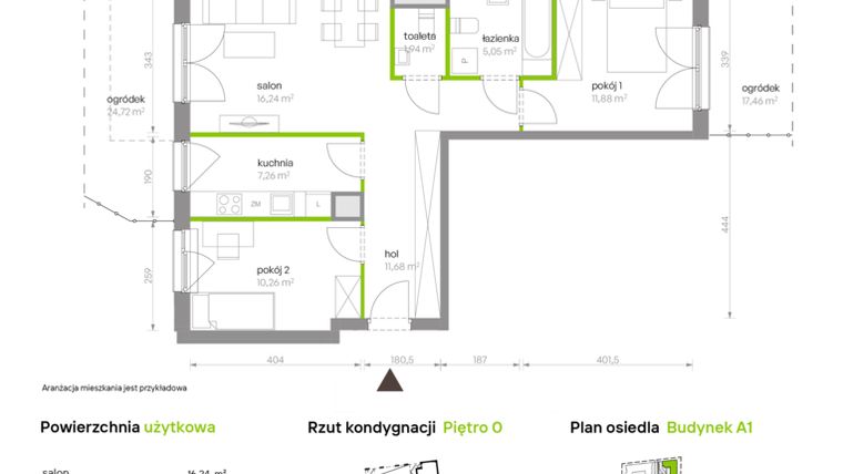 Rzut - Mieszkanie na sprzedaż 3 pokoje o powierzchni 64,31 m² - numer A1.0D90 w Bemowo Vita