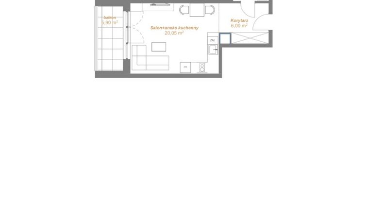Rzut - Mieszkanie na sprzedaż 1 pokój o powierzchni 30,03 m² - numer A6.06 w Dobrynów