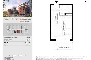 Rzut - Mieszkanie na sprzedaż 1 pokój o powierzchni 25,97 m² - numer 13 w M|City