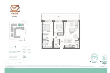 Rzut - Mieszkanie na sprzedaż 2 pokoje o powierzchni 92,48 m² - numer 6I w Jade Tower - Cordia