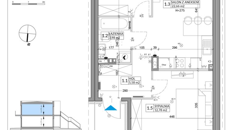 Rzut - Mieszkanie na sprzedaż 3 pokoje o powierzchni 56,89 m² - numer 50B w Osiedle Młodych etap VIII