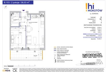 Rzut - Mieszkanie na sprzedaż 2 pokoje o powierzchni 38,03 m² - numer A1.B.103 w Hi Mokotów