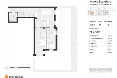 Rzut - Mieszkanie na sprzedaż 3 pokoje o powierzchni 71,87 m² - numer M4 w Nowy Standard