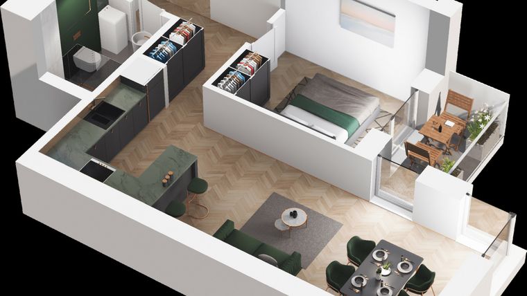 Rzut - Mieszkanie na sprzedaż 2 pokoje o powierzchni 43,64 m² - numer 33 w Apartamenty Zagajnikowa 2