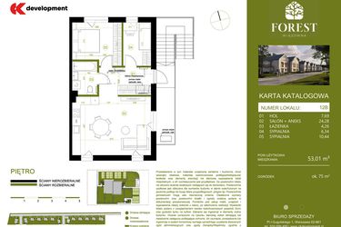Rzut - Mieszkanie na sprzedaż 3 pokoje o powierzchni 53,01 m² - numer 12B w Wiązowna Forest