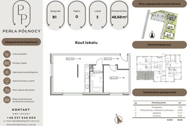 Rzut - Mieszkanie na sprzedaż 2 pokoje o powierzchni 48,68 m² - numer B1.0_3 w Perła Północy etap 2