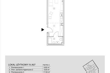 Rzut - Mieszkanie na sprzedaż 1 pokój o powierzchni 27,95 m² - numer IV.A.07 w Krakowska 35 - Apartamenty Inwestycyjne