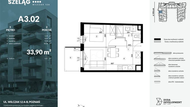 Rzut - Mieszkanie na sprzedaż 2 pokoje o powierzchni 33,9 m² - numer A3.02 w Dobry Szeląg