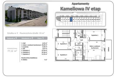 Rzut - Mieszkanie na sprzedaż 4 pokoje o powierzchni 77,12 m² - numer B05A02 w Apartamenty Kameliowa IV