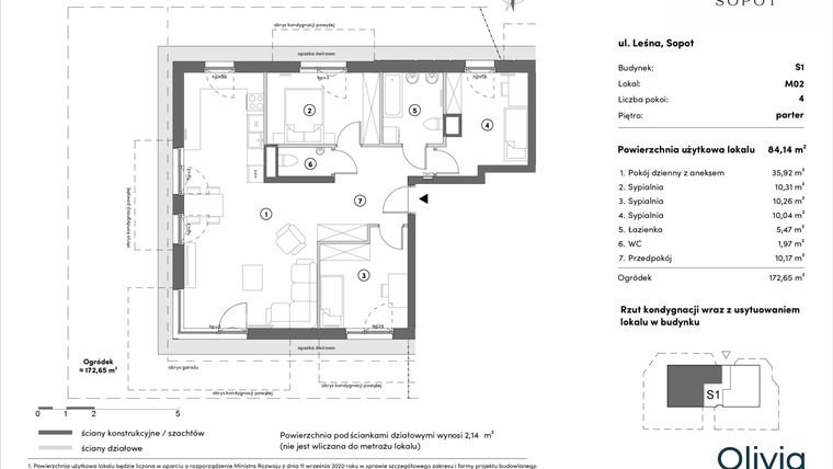 Rzut - Mieszkanie na sprzedaż 4 pokoje o powierzchni 84,14 m² - numer s1.0.02 w Leśna Sopot