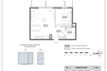Rzut - Mieszkanie na sprzedaż 2 pokoje o powierzchni 49,15 m² - numer 6.A.09 w Urzeka bud. 6 i 7
