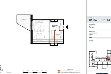 Rzut - Mieszkanie na sprzedaż 1 pokój o powierzchni 31,3 m² - numer 01.06 w Czysta 4