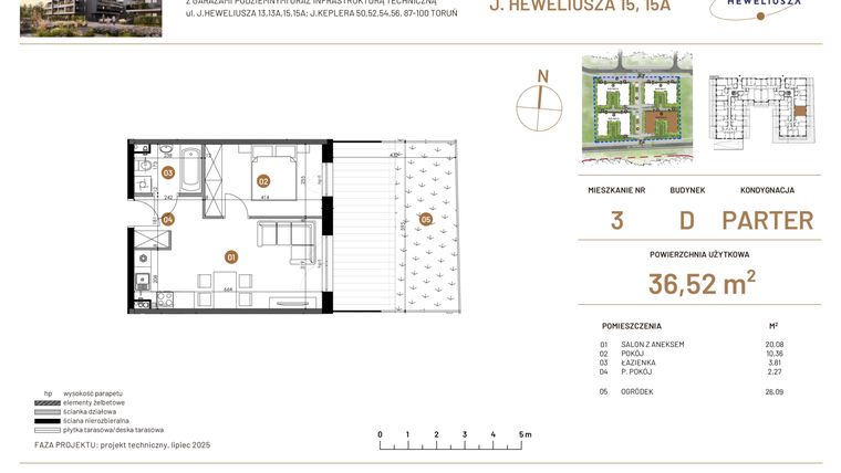 Rzut - Mieszkanie na sprzedaż 2 pokoje o powierzchni 36,52 m² - numer JAR-IV-D-LM-M3 w Osiedle JAR Heweliusza etap IV