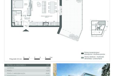 Rzut - Mieszkanie na sprzedaż 2 pokoje o powierzchni 43,72 m² - numer M-26 w Unikat Apartamenty D