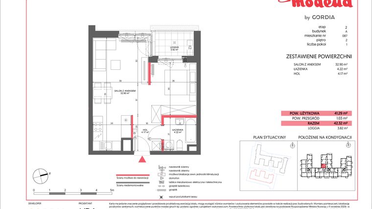 Rzut - Mieszkanie na sprzedaż 1 pokój o powierzchni 41,29 m² - numer A.087 w Modena II