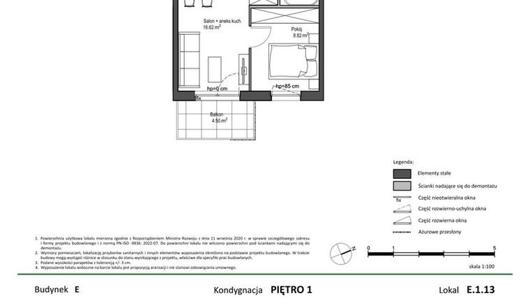 Rzut - Mieszkanie na sprzedaż 2 pokoje o powierzchni 32,35 m² - numer E.1.13 w Nowy Świat Ostoja etap II - EFG