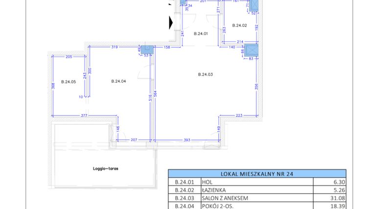 Rzut - Mieszkanie na sprzedaż 2 pokoje o powierzchni 68,52 m² - numer B.24 w Gaja Park