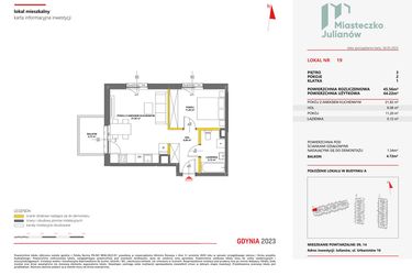 Rzut - Mieszkanie na sprzedaż 2 pokoje o powierzchni 45,56 m² - numer 19 w Miasteczko Julianów