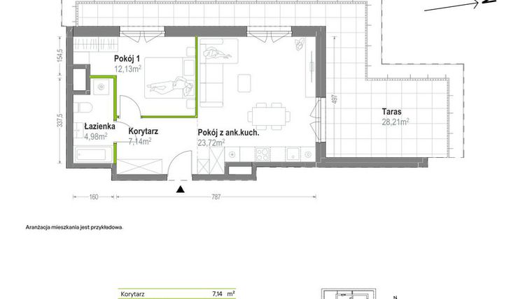 Rzut - Mieszkanie na sprzedaż 2 pokoje o powierzchni 47,97 m² - numer A.A.4.01 w Głębocka Vita