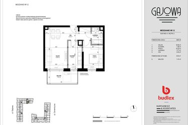 Rzut - Mieszkanie na sprzedaż 2 pokoje o powierzchni 47,17 m² - numer 12 w Gajowa bud. A