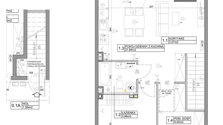 Rzut - Mieszkanie na sprzedaż 3 pokoje o powierzchni 58,82 m² - numer 52 w Manufaktura Marki 2 etap III
