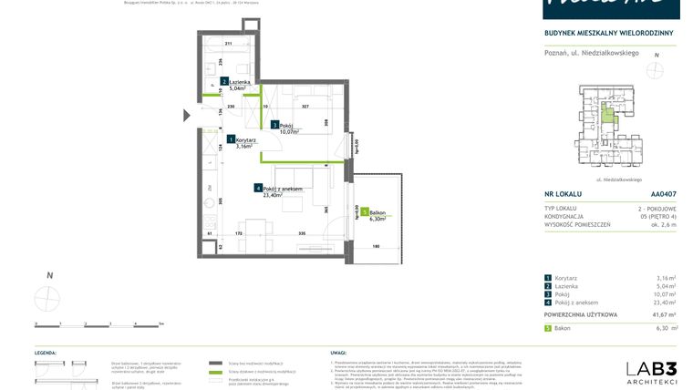 Rzut - Mieszkanie na sprzedaż 2 pokoje o powierzchni 41,67 m² - numer AA0407 w Vilda Arte