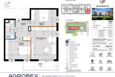 Rzut - Mieszkanie na sprzedaż 3 pokoje o powierzchni 65,97 m² - numer D.34 w Osiedle Moderno