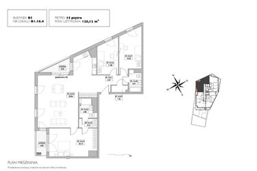 Rzut - Mieszkanie na sprzedaż 4 pokoje o powierzchni 119,14 m² - numer B1.16.4 w Alvarium 2.0