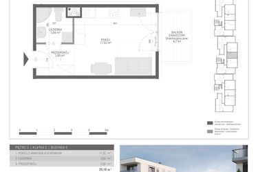 Rzut - Mieszkanie na sprzedaż 1 pokój o powierzchni 25,18 m² - numer 38 w Monsa bud. E