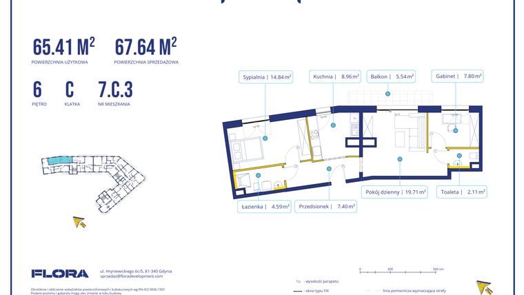 Rzut - Mieszkanie na sprzedaż 3 pokoje o powierzchni 65,41 m² - numer 7C3 w Piotra 4