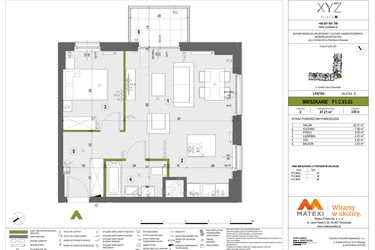 Rzut - Mieszkanie na sprzedaż 2 pokoje o powierzchni 47,21 m² - numer F1.C.03.03 w XYZ Place