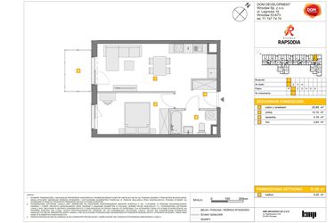 Rzut - Mieszkanie na sprzedaż 2 pokoje o powierzchni 41,08 m² - numer A.7 w Osiedle Rapsodia