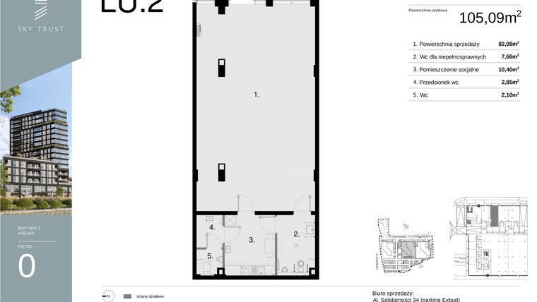 Rzut - Lokal użytkowy na sprzedaż 1 pokój o powierzchni 105,09 m² - numer LU2 w Sky Trust etap II