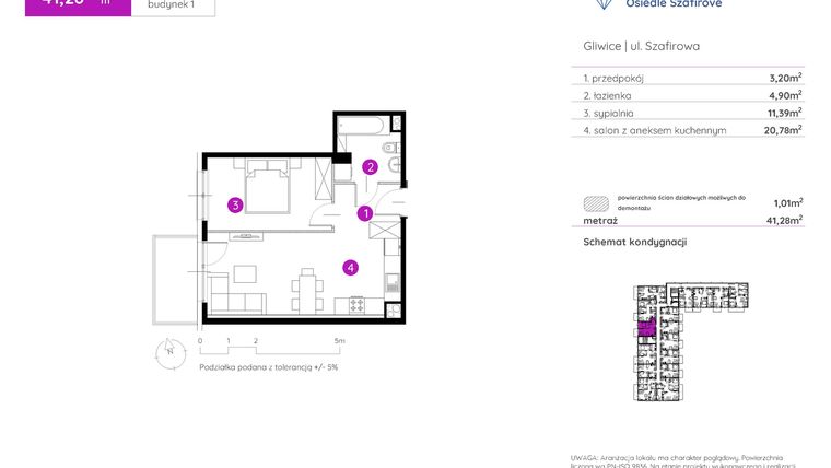 Rzut - Mieszkanie na sprzedaż 2 pokoje o powierzchni 41,28 m² - numer 1.A.1.10 w Murapol Osiedle Szafirove II