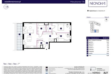 Rzut - Mieszkanie na sprzedaż 3 pokoje o powierzchni 69,2 m² - numer 15/176 w Osiedle Neonowe