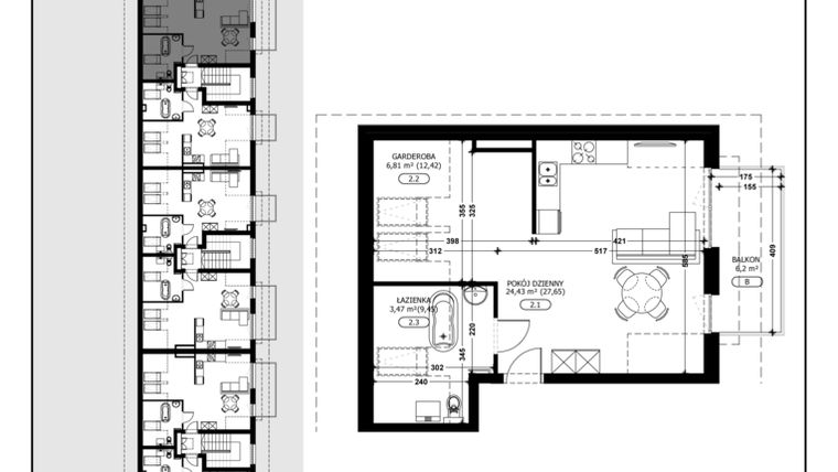 Rzut - Mieszkanie na sprzedaż 1 pokój o powierzchni 34,71 m² - numer B3-M5 w Śląska Park