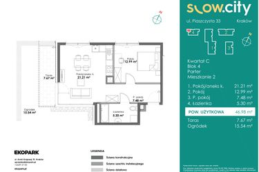 Rzut - Mieszkanie na sprzedaż 2 pokoje o powierzchni 46,98 m² - numer C4-2 w Slow City