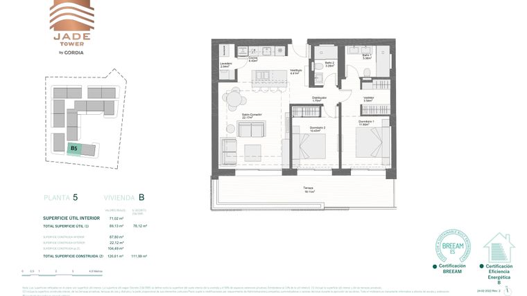Rzut - Mieszkanie na sprzedaż 2 pokoje o powierzchni 89,51 m² - numer 5B w Jade Tower - Cordia