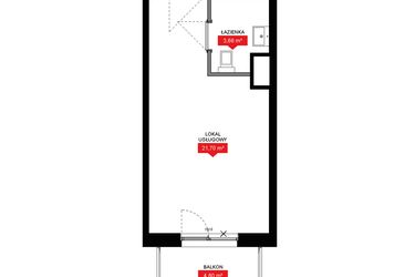Rzut - Mieszkanie na sprzedaż 1 pokój o powierzchni 25,36 m² - numer A1 021LU w 29L - Apartamenty inwestycyjne