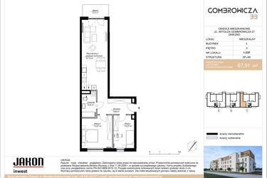 Rzut - Mieszkanie na sprzedaż 3 pokoje o powierzchni 67,91 m² - numer 1.C37 w Gombrowicza 33